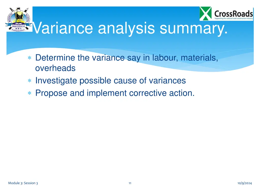 variance analysis summary