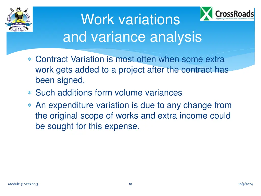 work variations and variance analysis