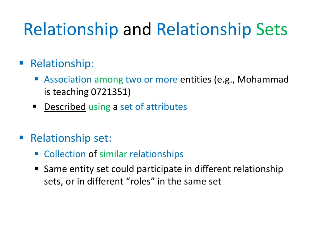 relationship and relationship sets