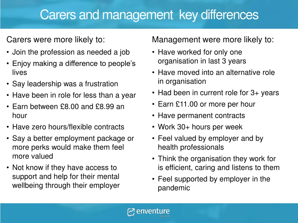 carers and management key differences