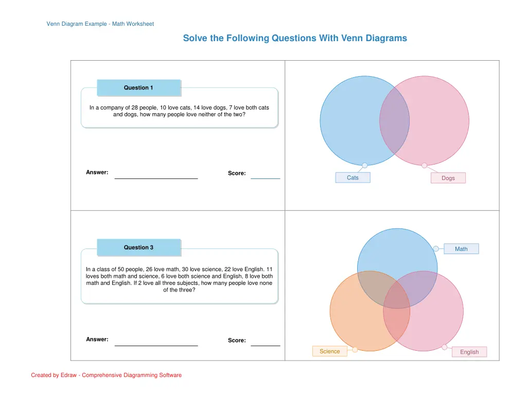 venn diagram example math worksheet