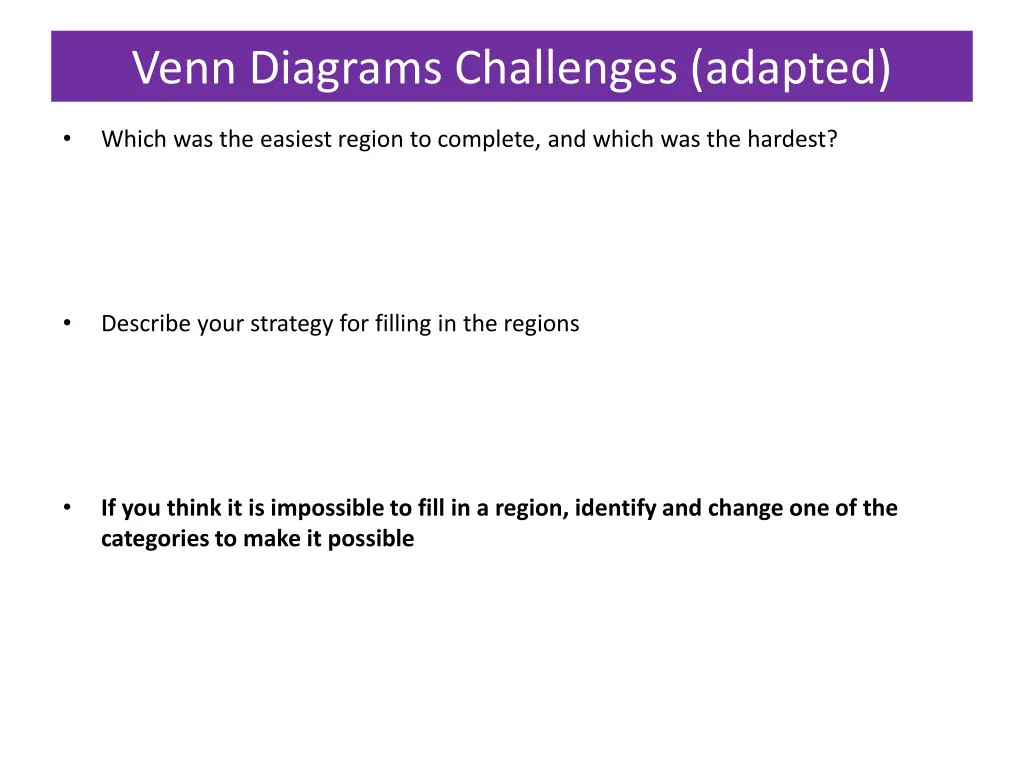 venn diagrams challenges adapted