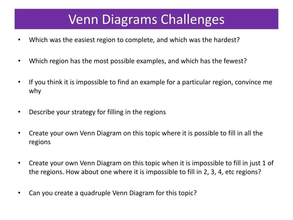 venn diagrams challenges