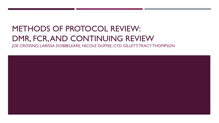 methods of protocol review dmr fcr and continuing