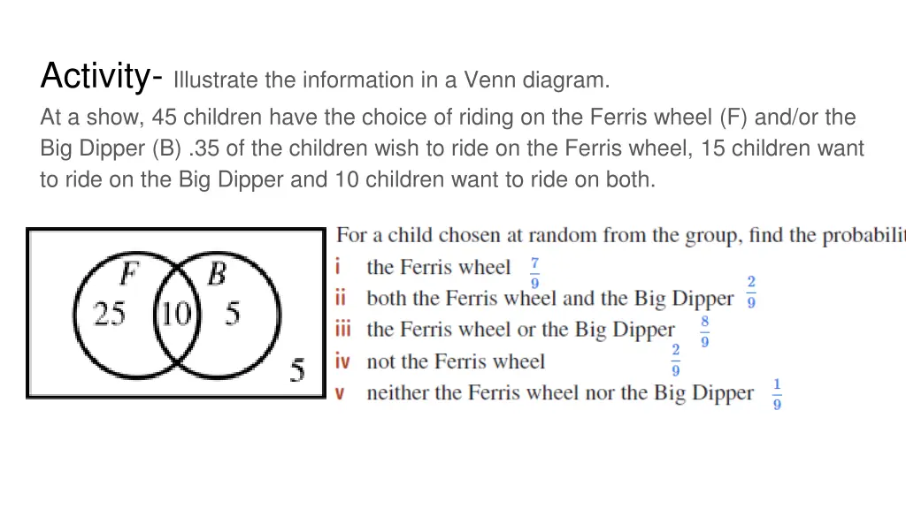 activity illustrate the information in a venn 1