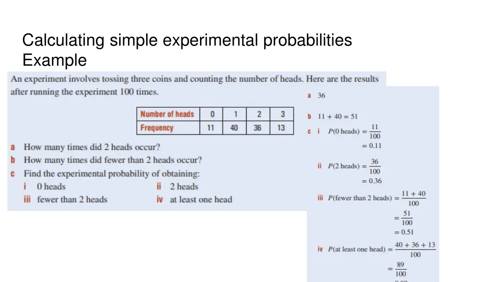 calculating simple experimental probabilities