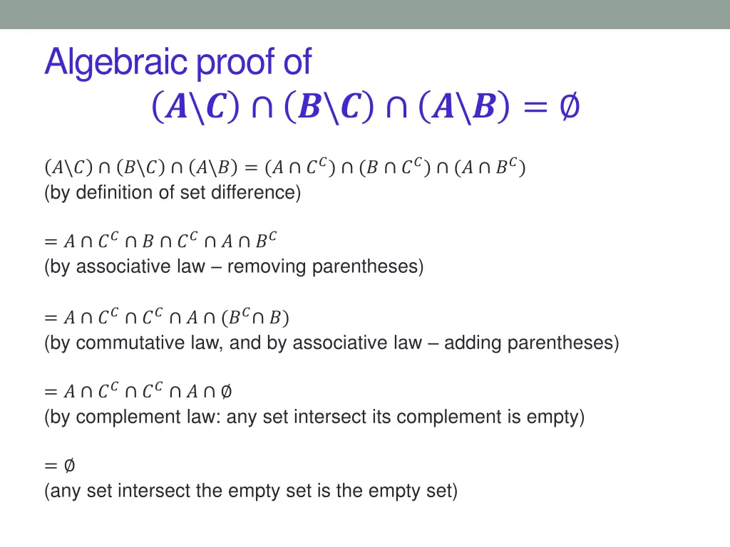 algebraic proof of