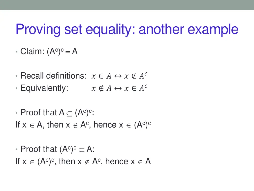 proving set equality another example