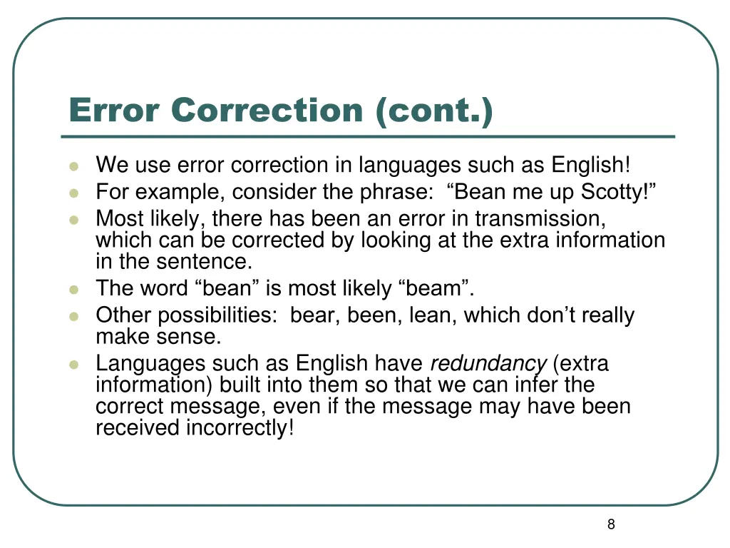 error correction cont