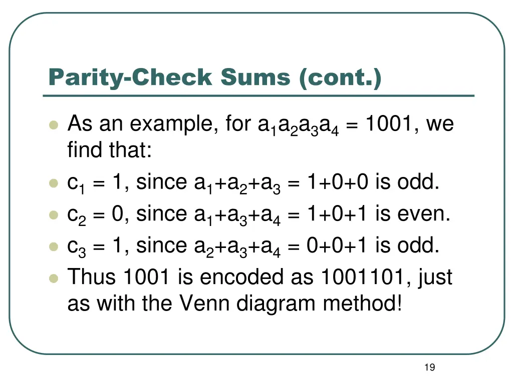 parity check sums cont 1