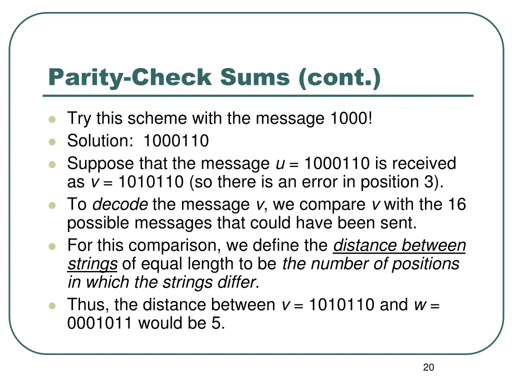 parity check sums cont 2