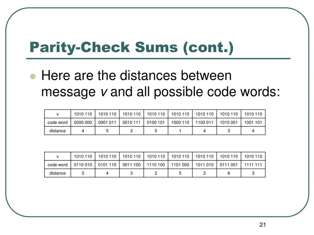 parity check sums cont 3