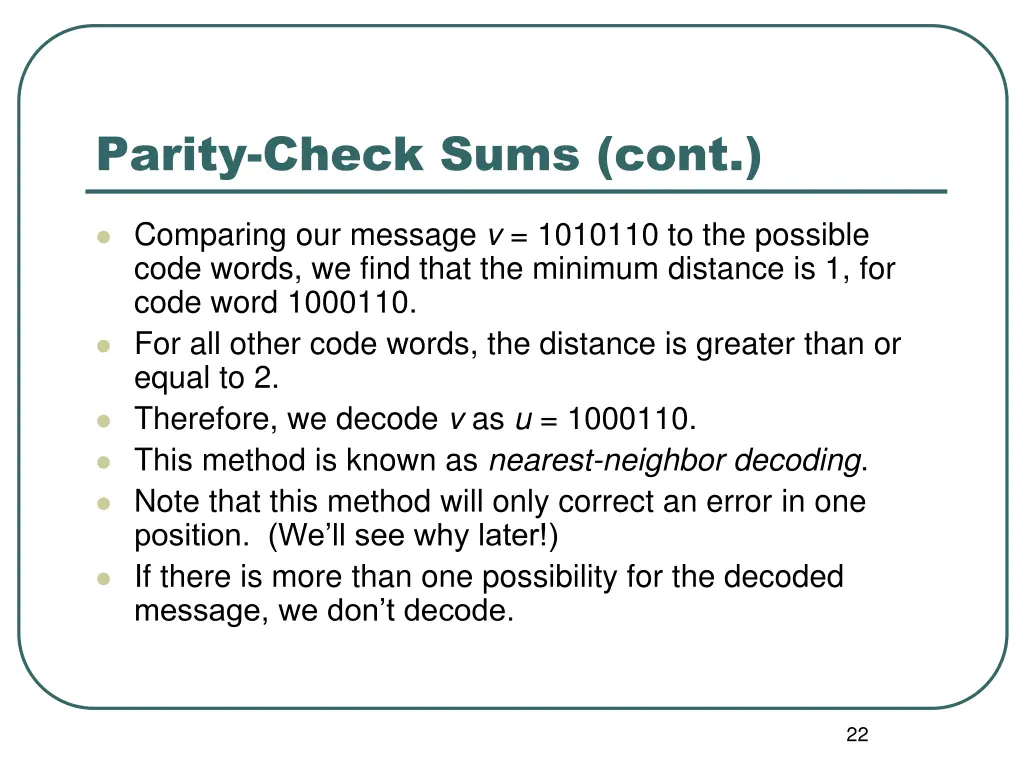 parity check sums cont 4