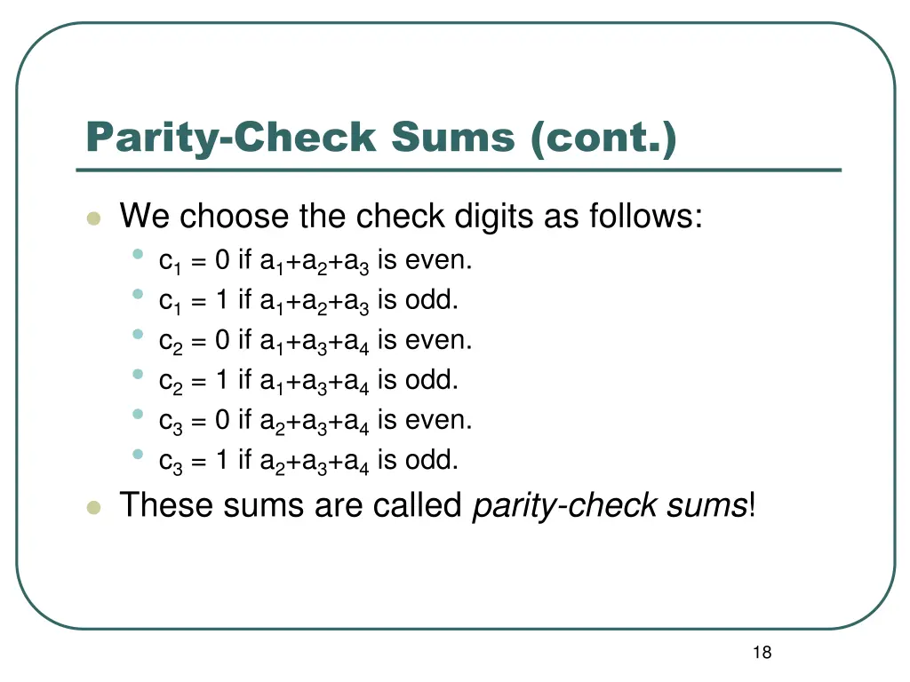 parity check sums cont