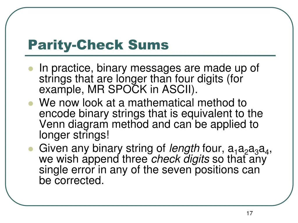 parity check sums