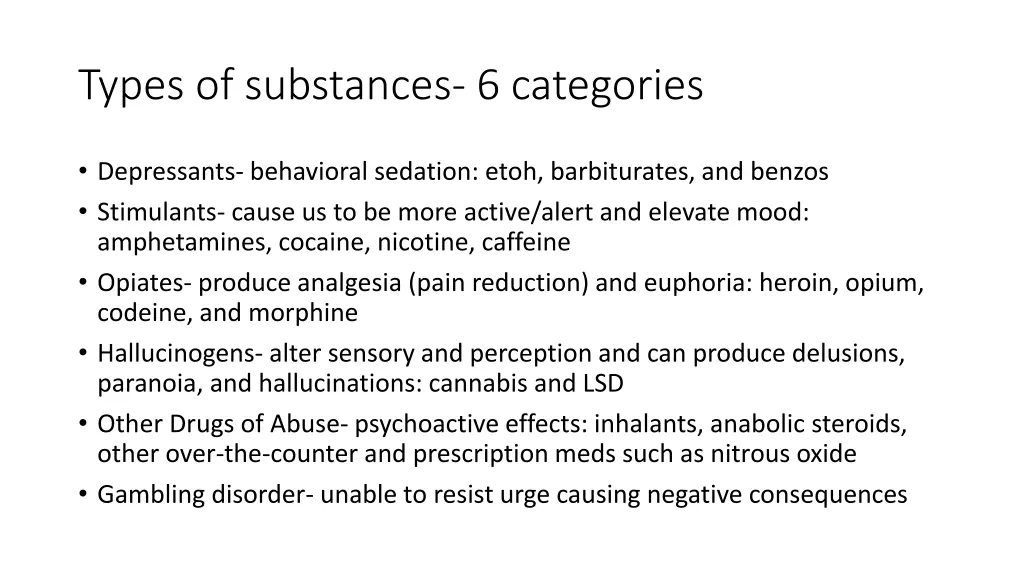 types of substances 6 categories