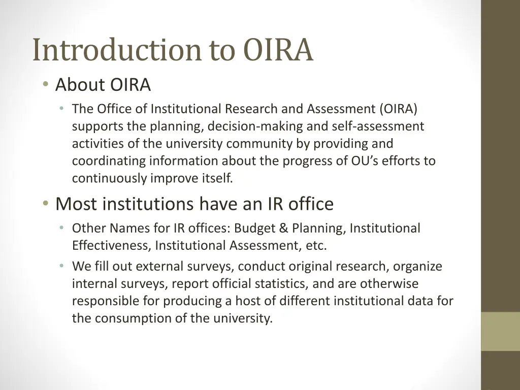 introduction to oira about oira the office