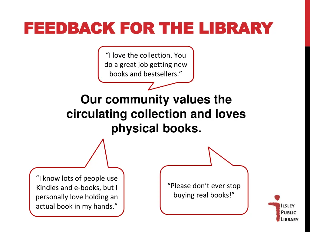 feedback for the library feedback for the library