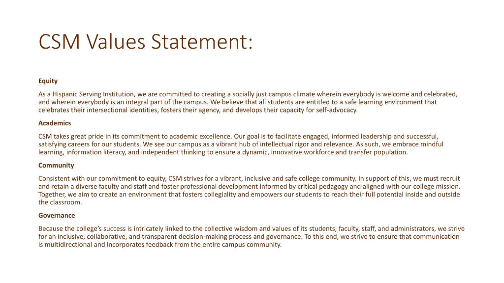 csm values statement