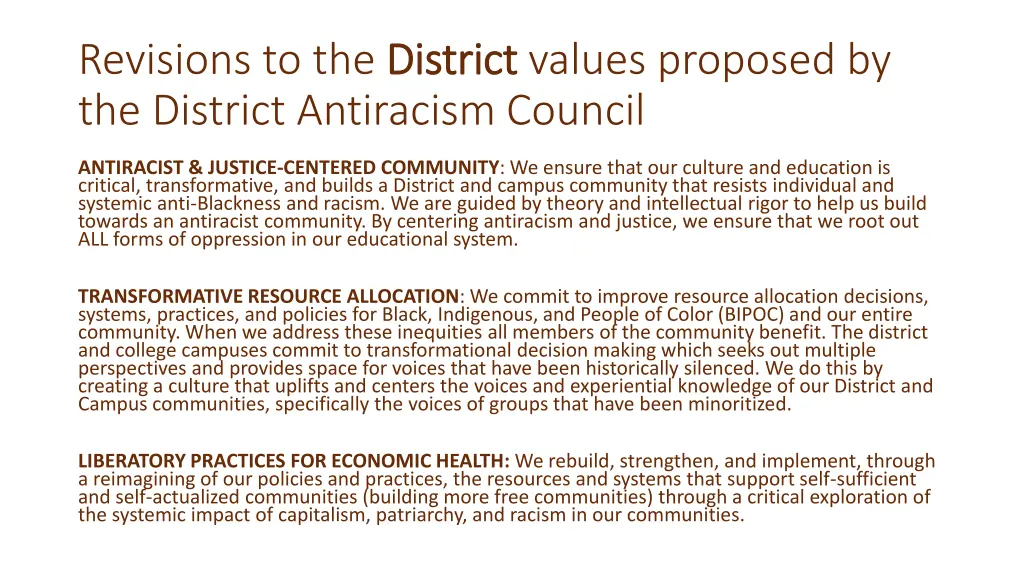 revisions to the district the district antiracism