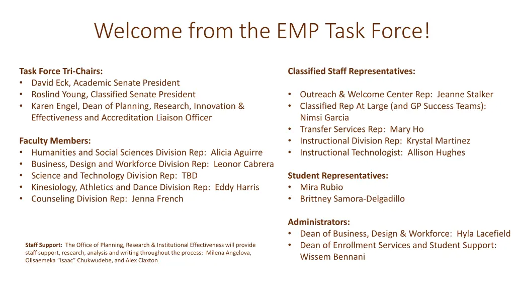 welcome from the emp task force