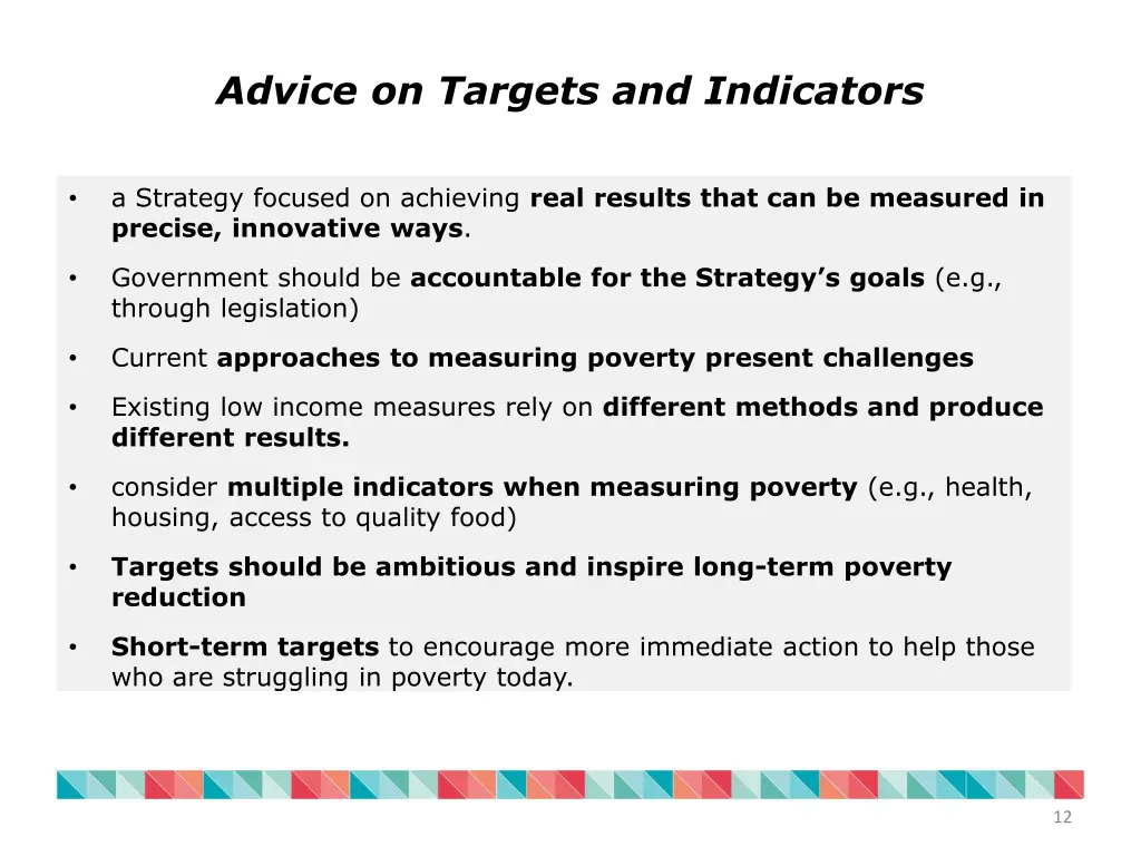 advice on targets and indicators