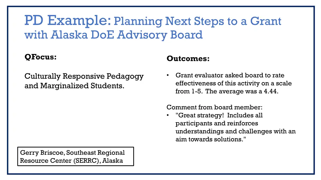 pd example planning next steps to a grant with