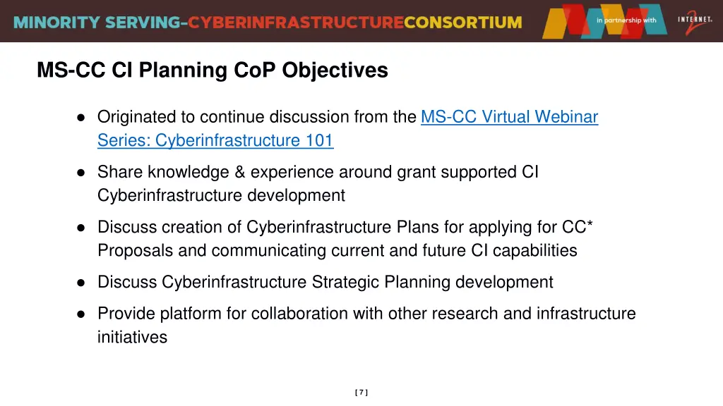 ms cc ci planning cop objectives