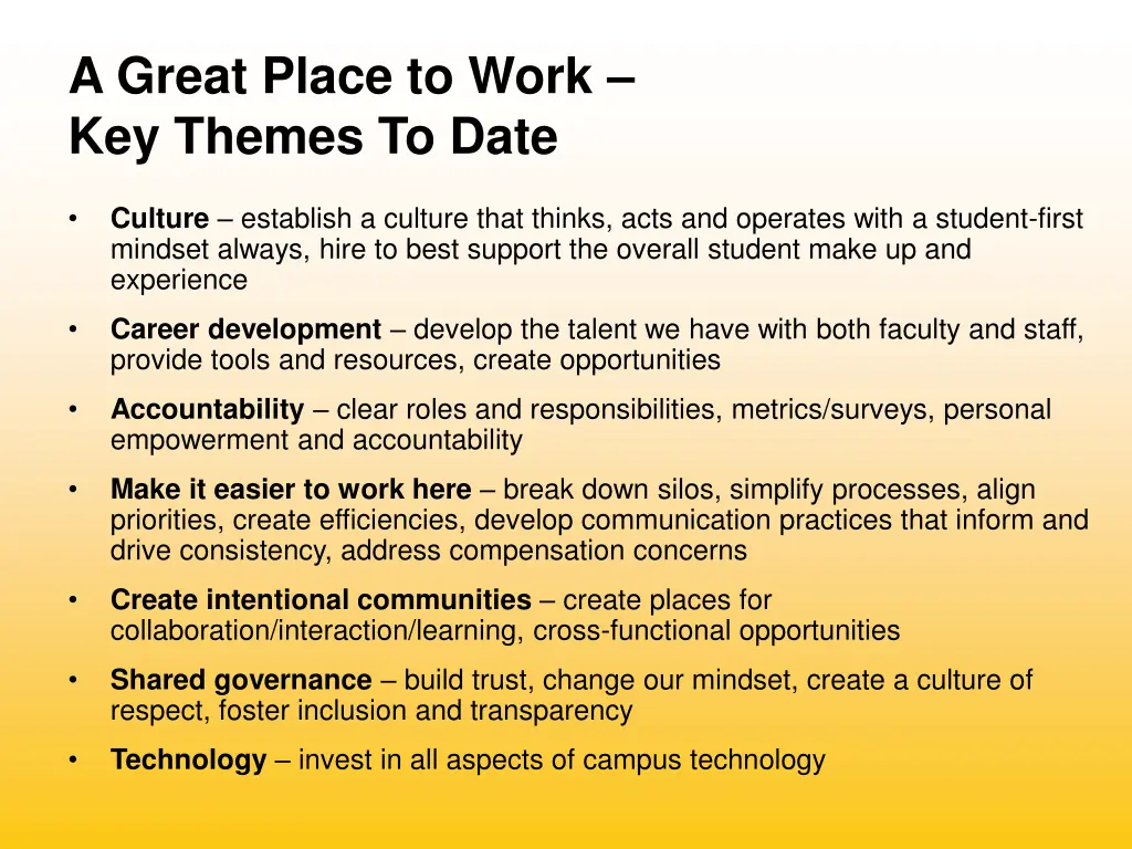 a great place to work key themes to date