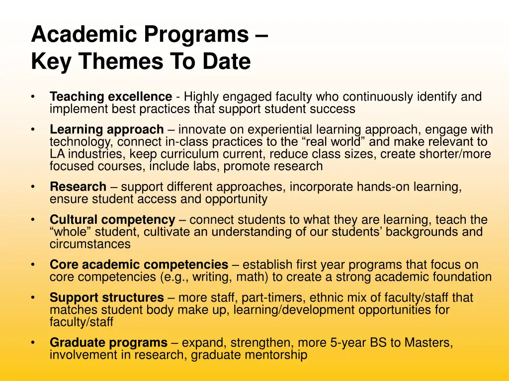 academic programs key themes to date