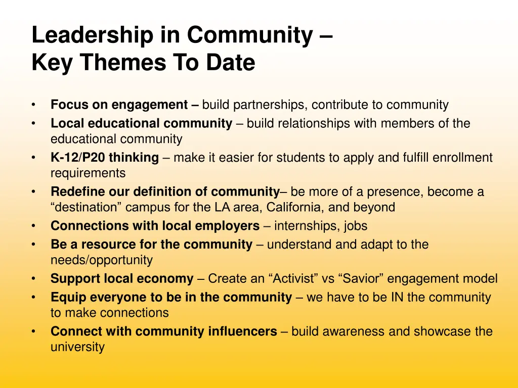 leadership in community key themes to date