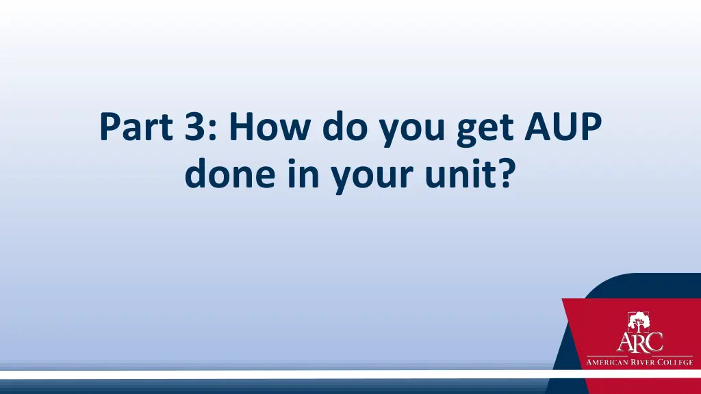 part 3 how do you get aup done in your unit