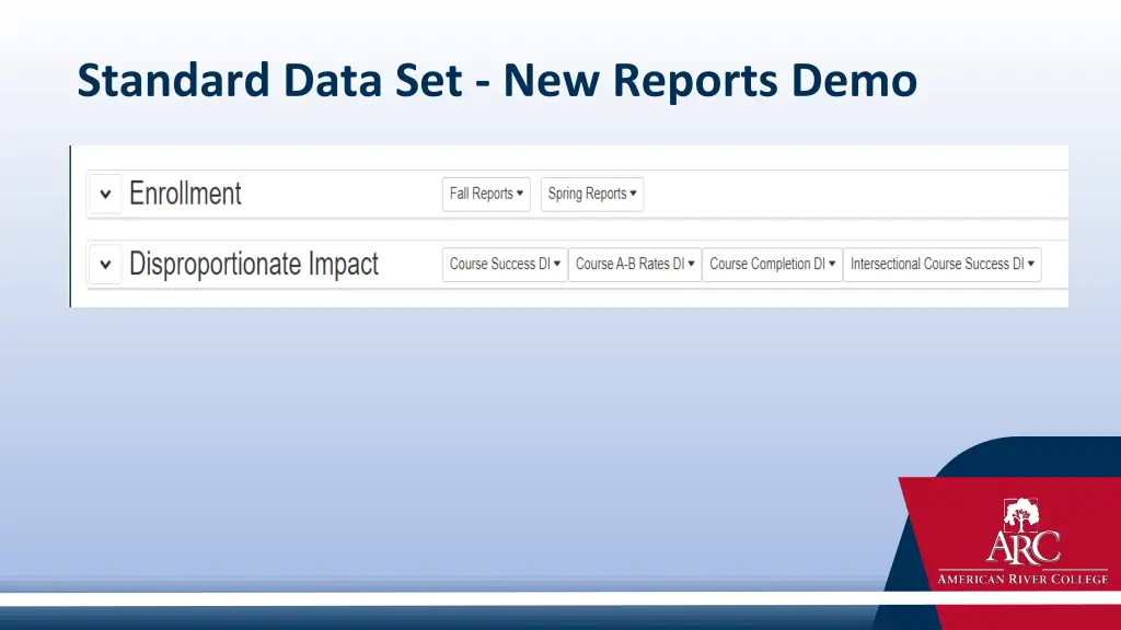 standard data set new reports demo