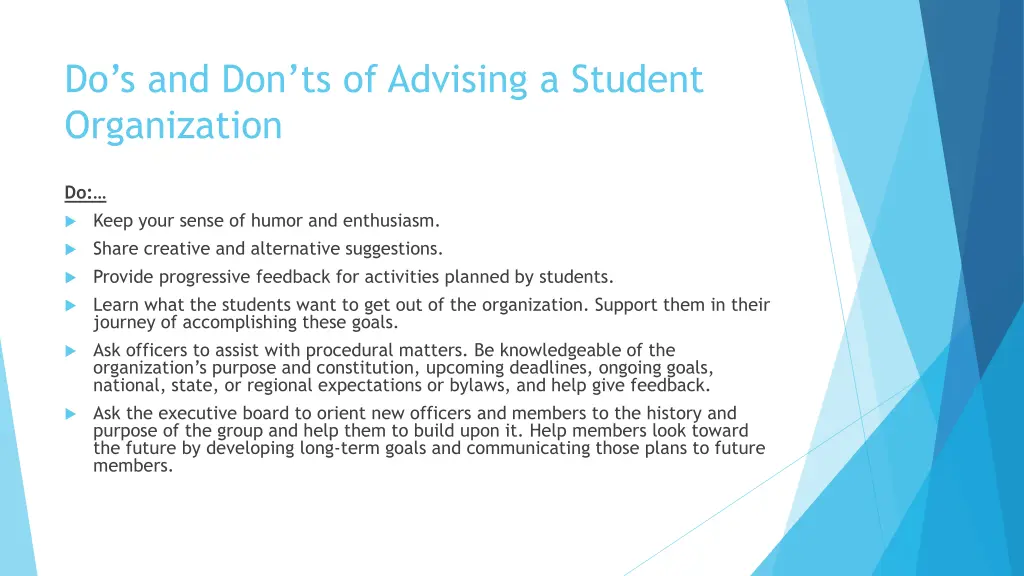 do s and don ts of advising a student organization 1