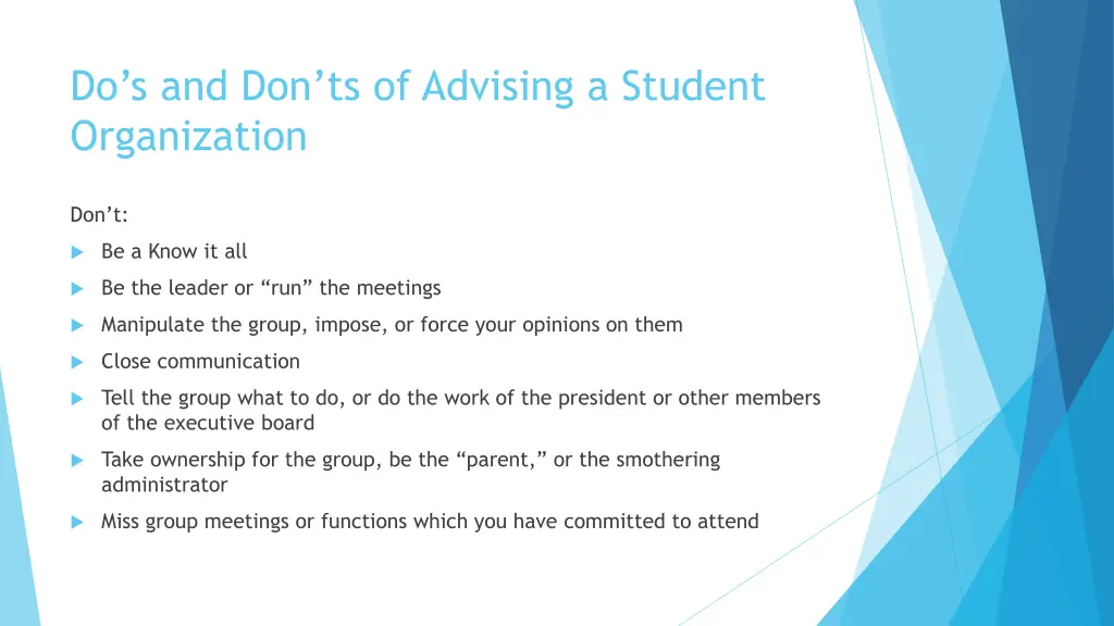 do s and don ts of advising a student organization 2