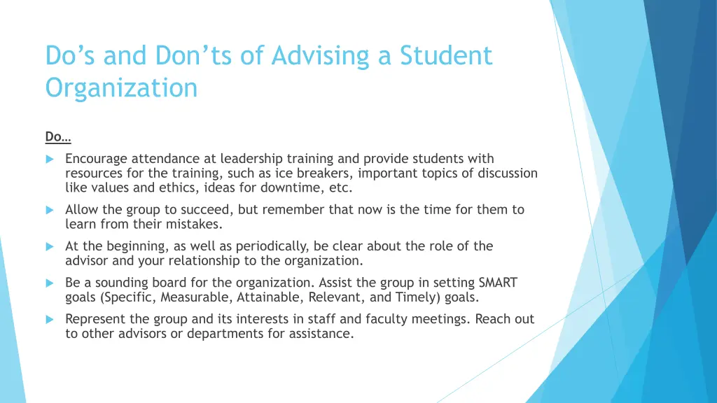 do s and don ts of advising a student organization