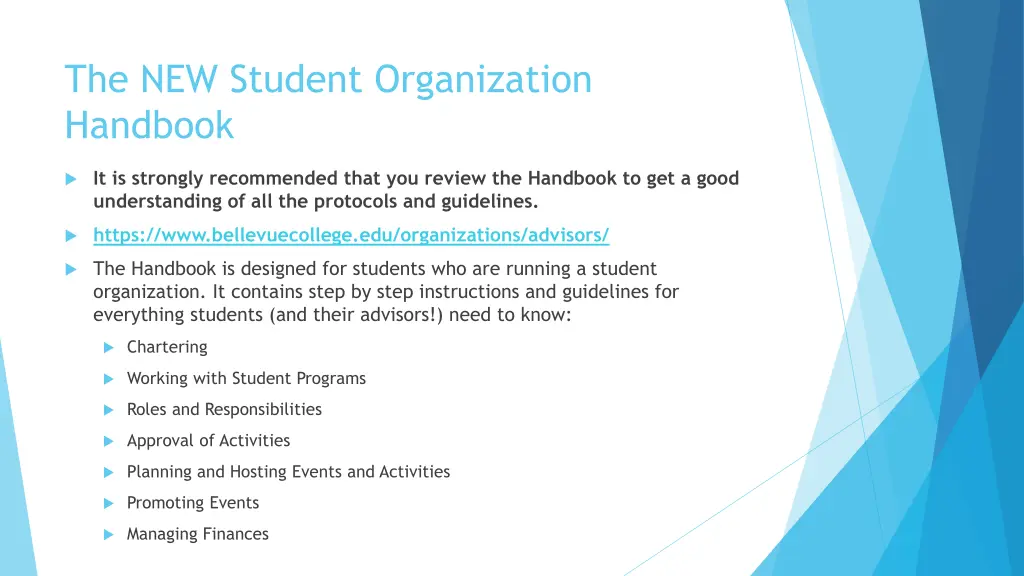 the new student organization handbook