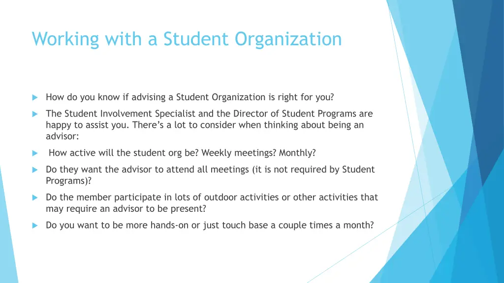 working with a student organization