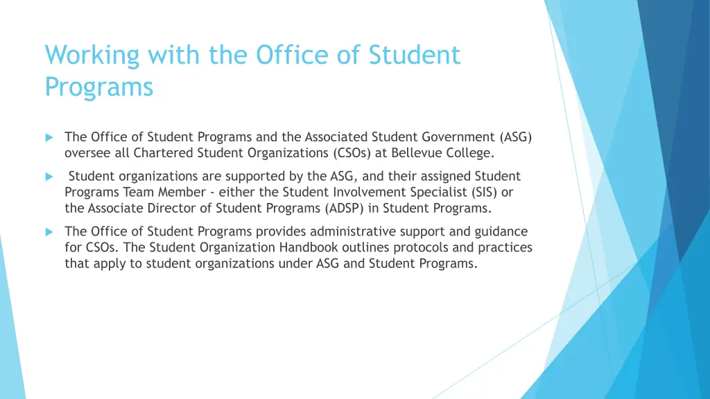 working with the office of student programs