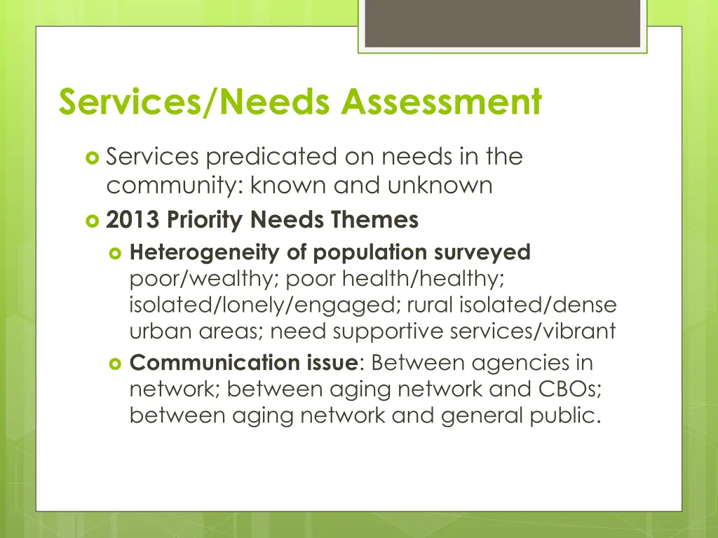 services needs assessment