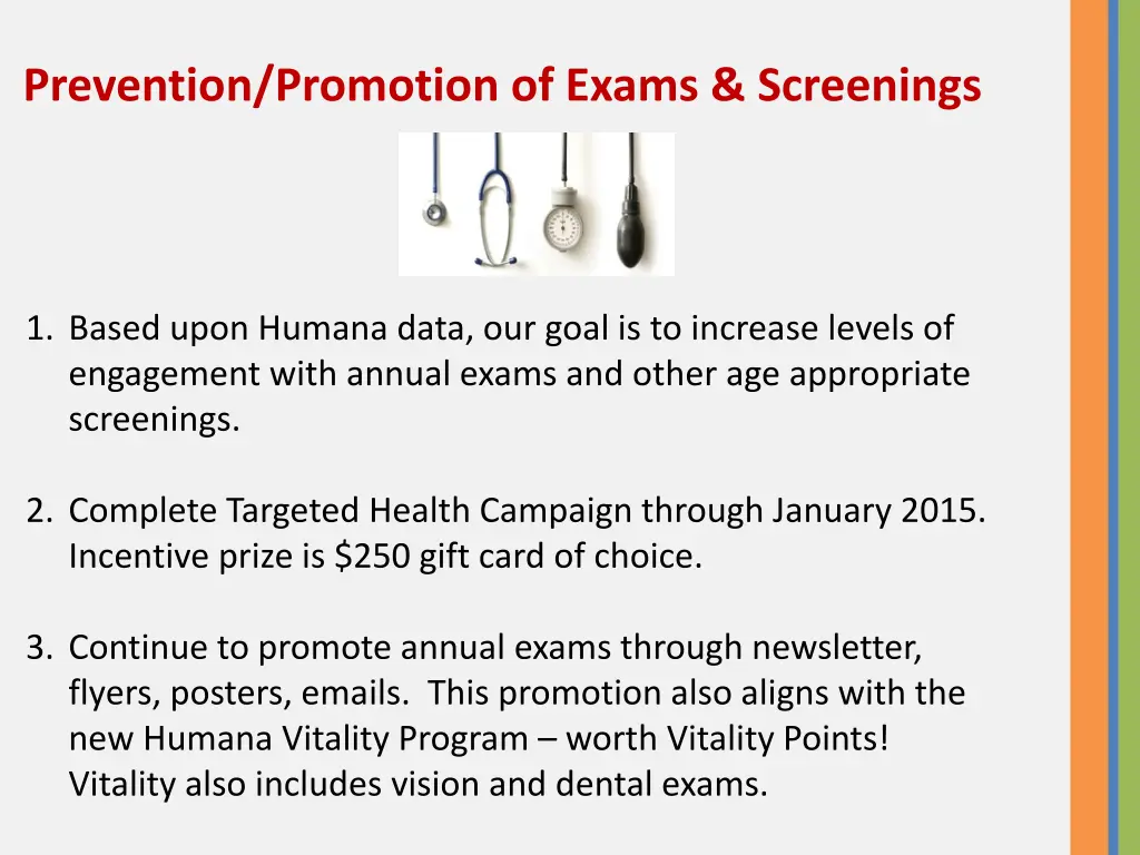 prevention promotion of exams screenings