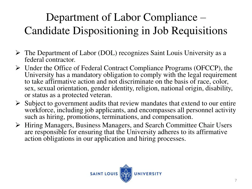 department of labor compliance candidate