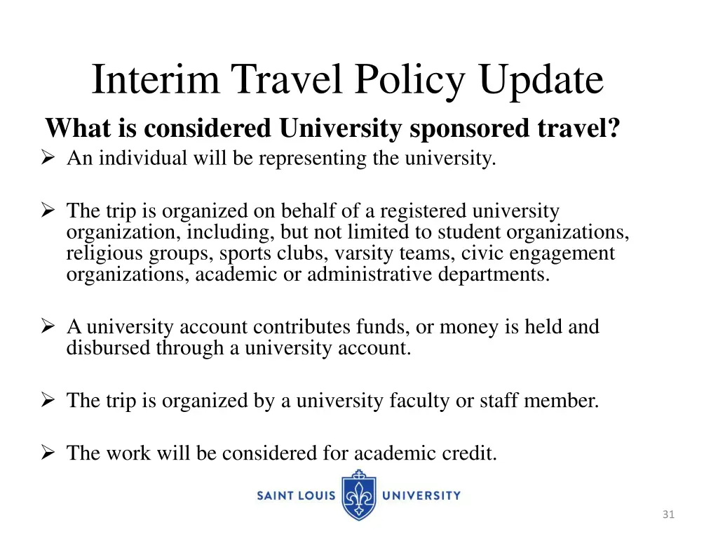 interim travel policy update what is considered