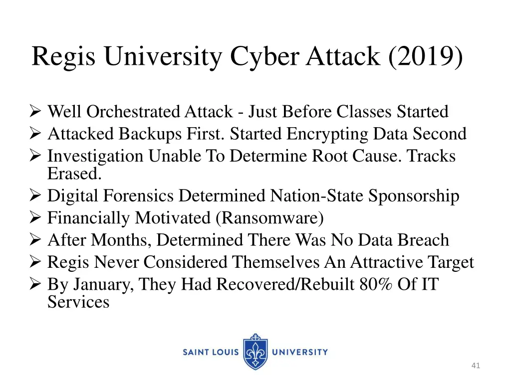 regis university cyber attack 2019