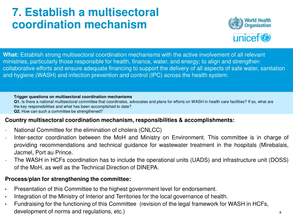 7 establish a multisectoral coordination mechanism