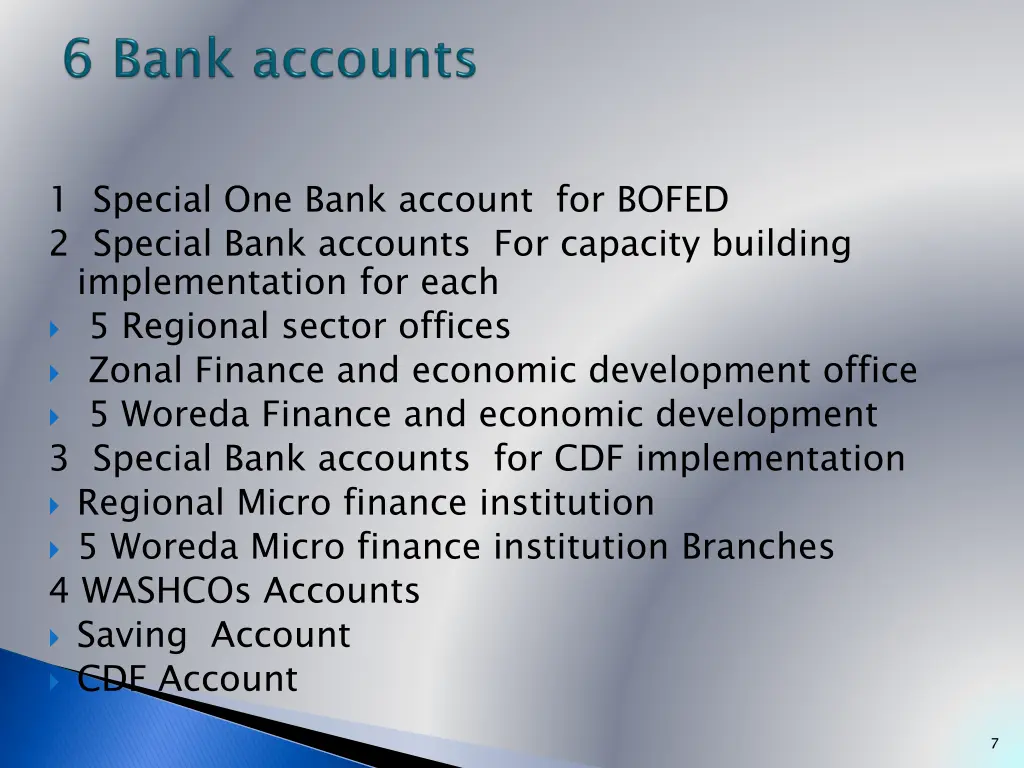 1 special one bank account for bofed 2 special