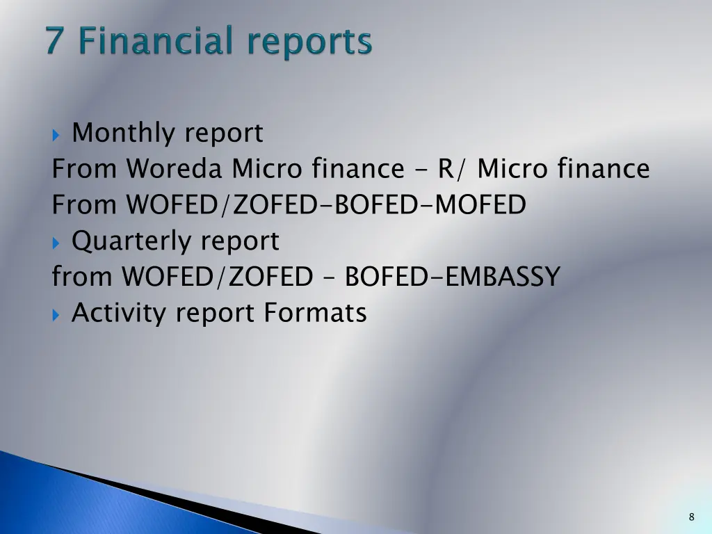 monthly report from woreda micro finance r micro