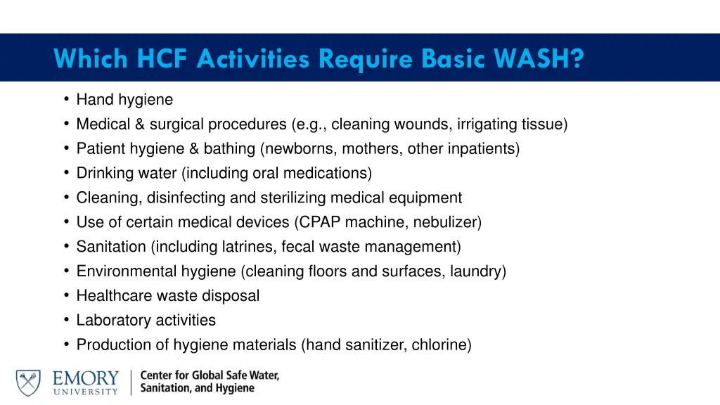 which hcf activities require basic wash