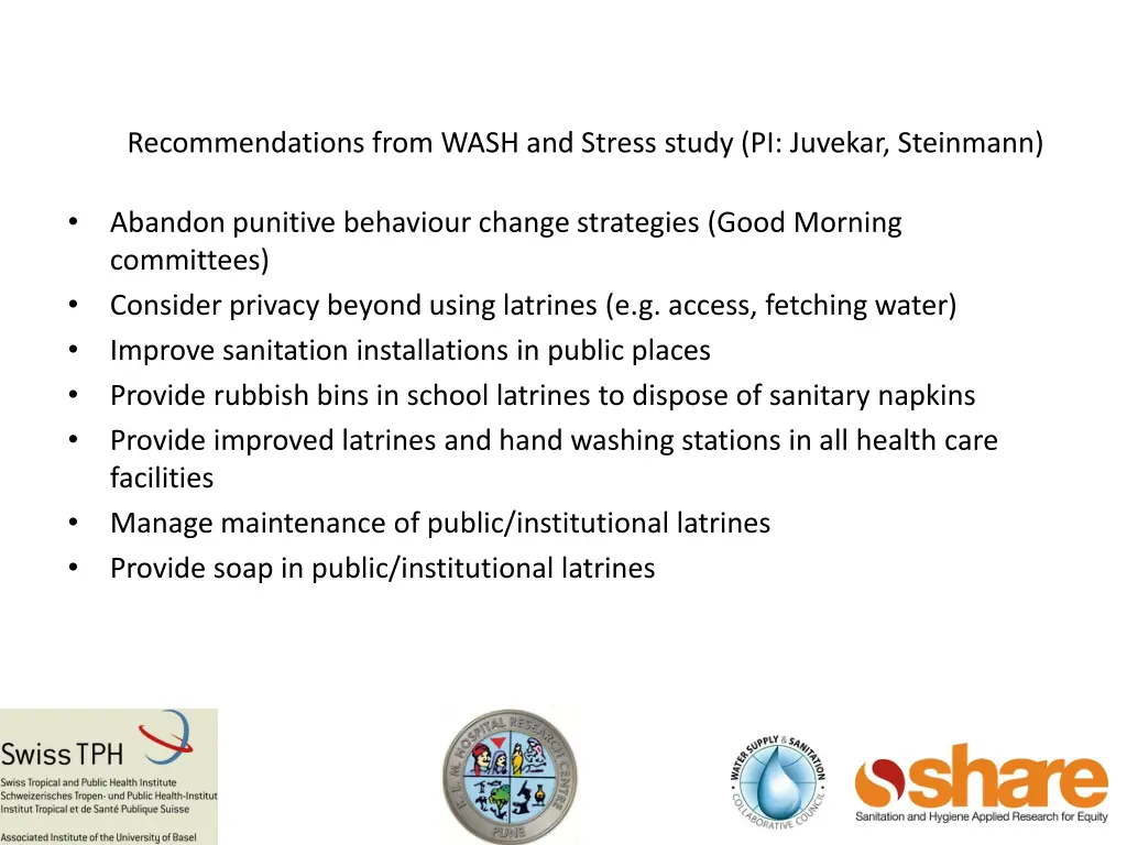 recommendations from wash and stress study