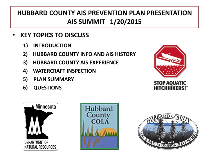 hubbard county ais prevention plan presentation